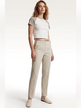 New H&M White & Beige Colourblock Crewneck Cropped T-Shirt Size Small